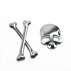 Chrome Crossbone Skull Metal Logo Emblem Badge Decal Tank Sticker Motorbike Car