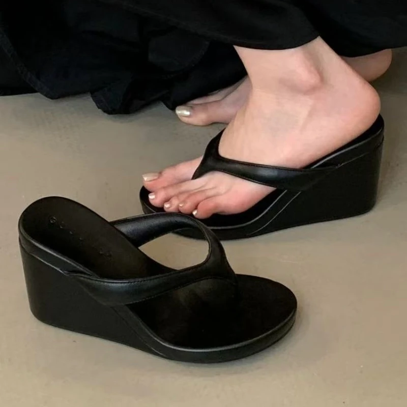 Fashion Clip Toe Wedge-shaped Women's Slippers Summer New Minimalist Design Elegant Party Dress Sandals High Heels Slide Shoes