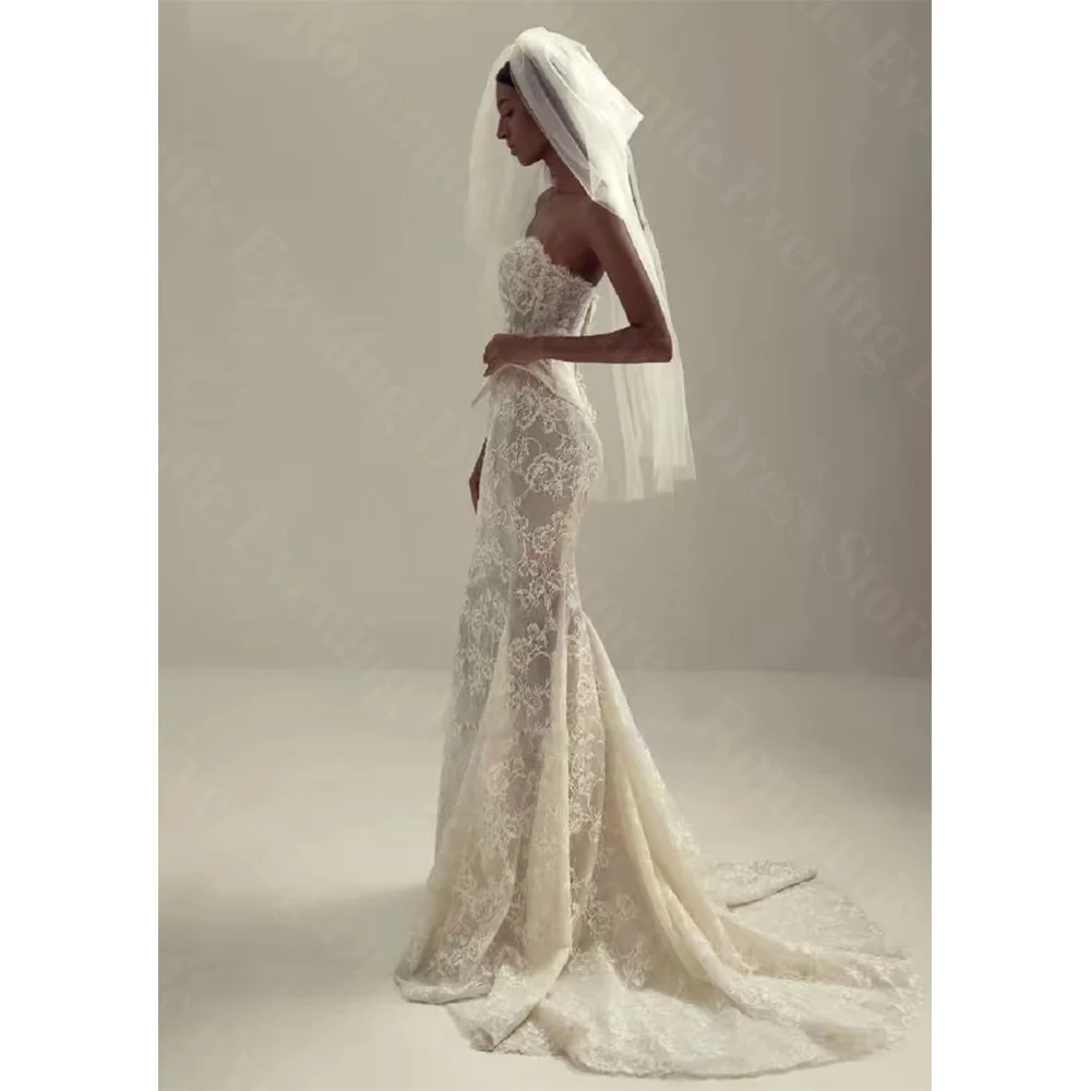 ชุดแต่งงานทรงเมอร์เมดแบบยาวหรูหราสั่งตัดได้  แบบไร้สาย  ยาวกรอมพื้น  ชุดเจ้าสาว  ชุดราตรี  ปี 2025