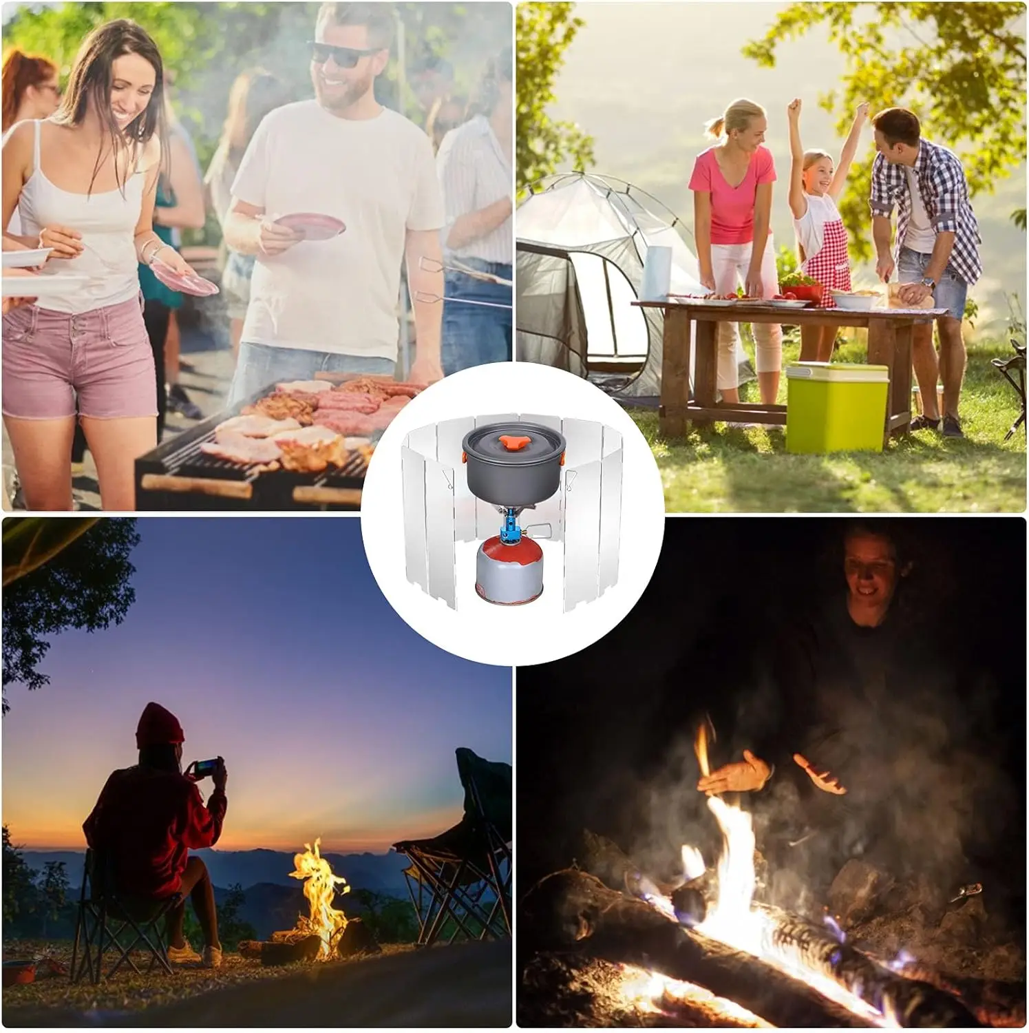 8 Plates Aluminum Windscreen Stove Windshield Wind Shield Outdoor Camping Equipmen Picnic Cooking Windproof Screen image 6