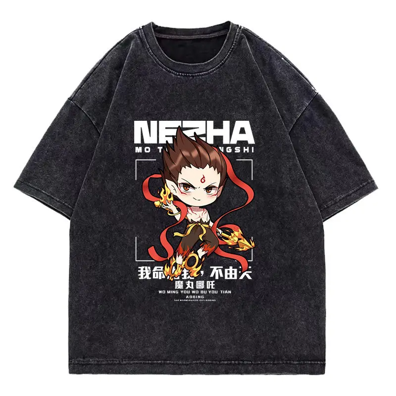 

BANDAI Nezha 2 Devil Children Around The Sea Short-sleeved T-shirt Men's Pure Cotton 25 Summer New Washed Large Size Youth Tide