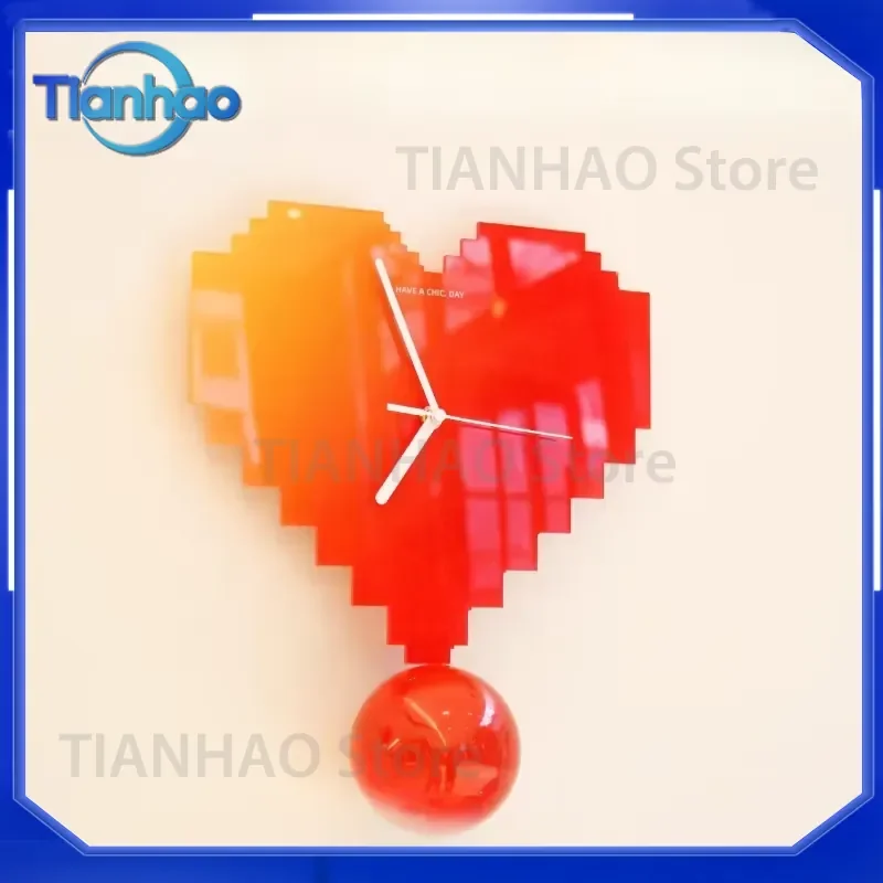 Creative Heart Wall Clock Acrylic Gradient Color Decor for Bedroom Cute Photo Prop Decorative Clock Unique Desktop Ornaments