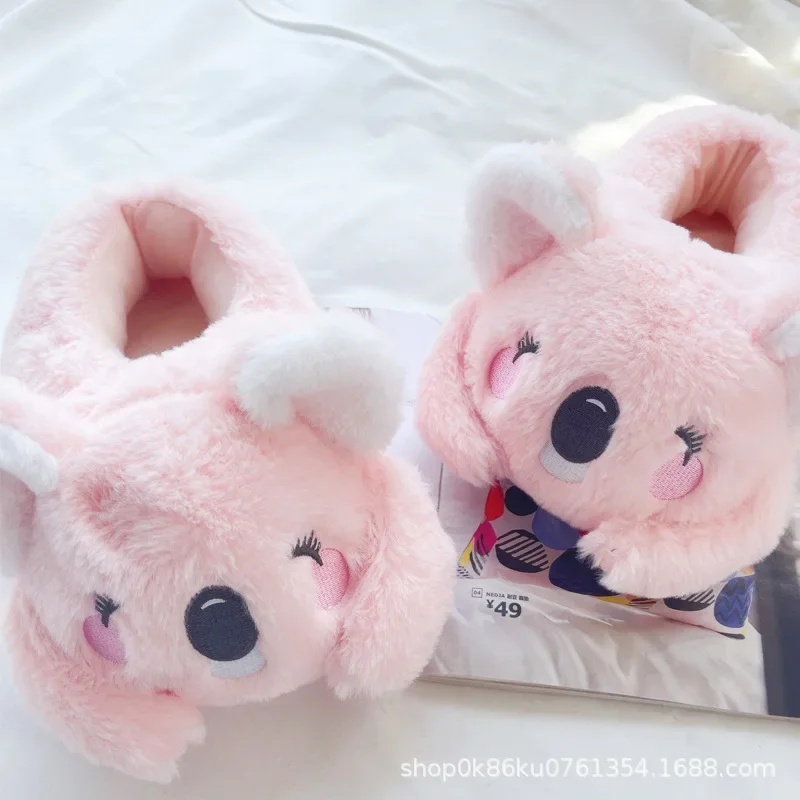 Kids Shoes Winter Non Slip Adult Home Cute Cartoon Koala Shoes Kids Wrap Slippers Women Plush Warm Cotton Shoes Solid Color