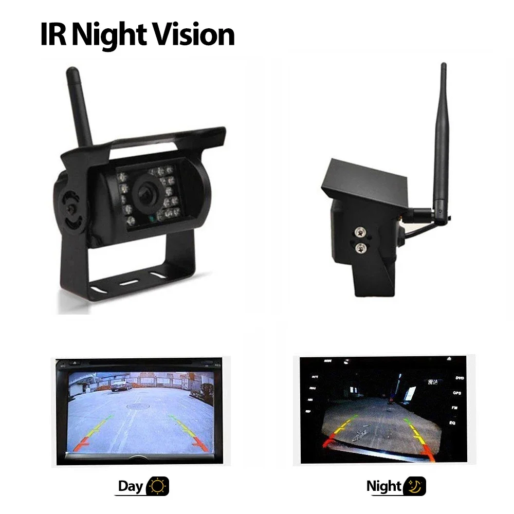 7'' Vehicle Wireless Reverse HD Camera for Trucks Bus RV Excavator Trailer Car TFT LCD Monitor 12-24V Rear View Cam Night Vision