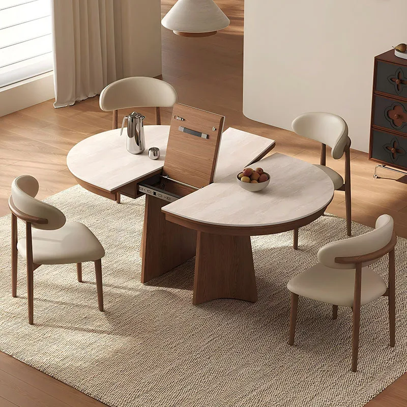 Travertine rock slab multi-functional dining table, invisible foldable dining table light luxury small apartment retractable