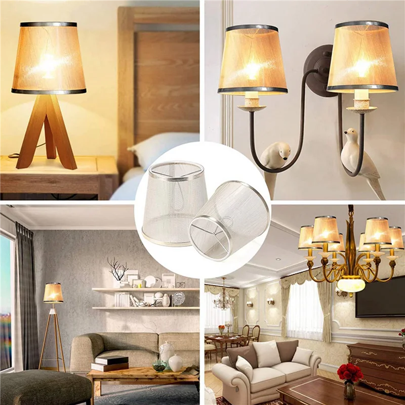 A84X-4 Pack Clip On Gauze Chandelier Lamp Shades Little Upright Wall Candle Light Lampshade (Gold)