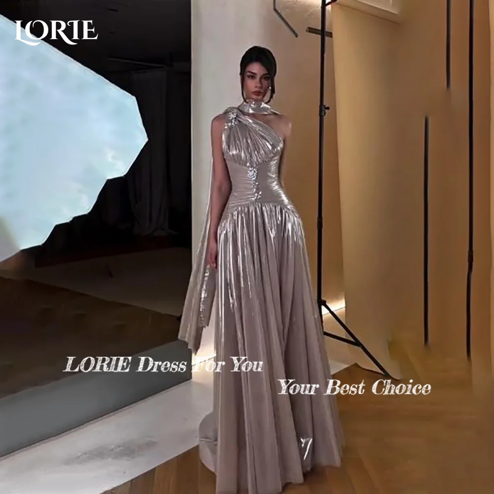 LORIE Shiny Mermaid Evening Dress One Shoulder Princess Prom Dress Strapless Shiny Pleats  Sparkly Leather Party GownCustomized image 2