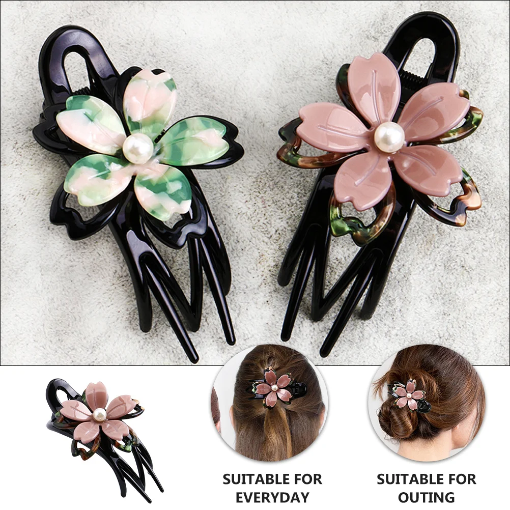 

Duckbill Clip Acrylic Flower Barrette For Women Back Hair Bun Holder Non Slip Grip For Thick Curly Long Hair Updo Style