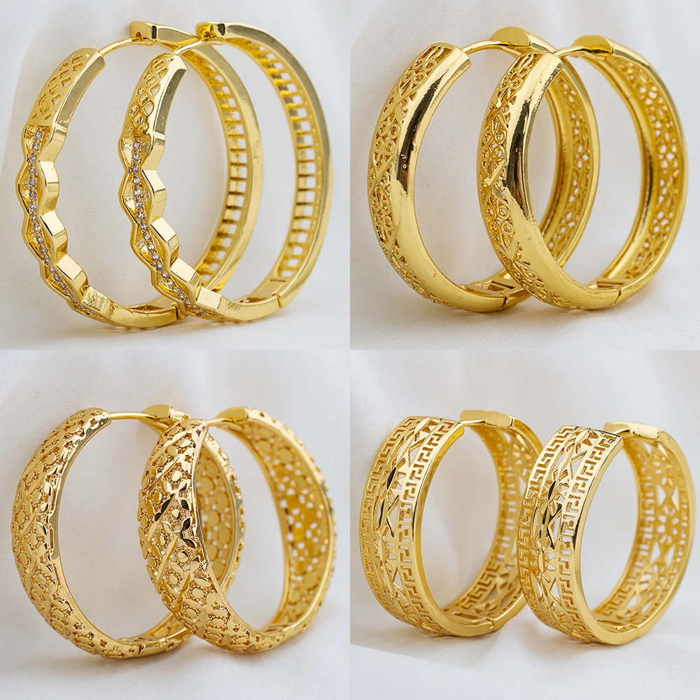 4set Gold Farbe Creolen für Frauen Exquisite Mode Runde Hohl-out Hochzeit Kupfer Ohrringe Engagement Schmuck Zubehör – Detail 5