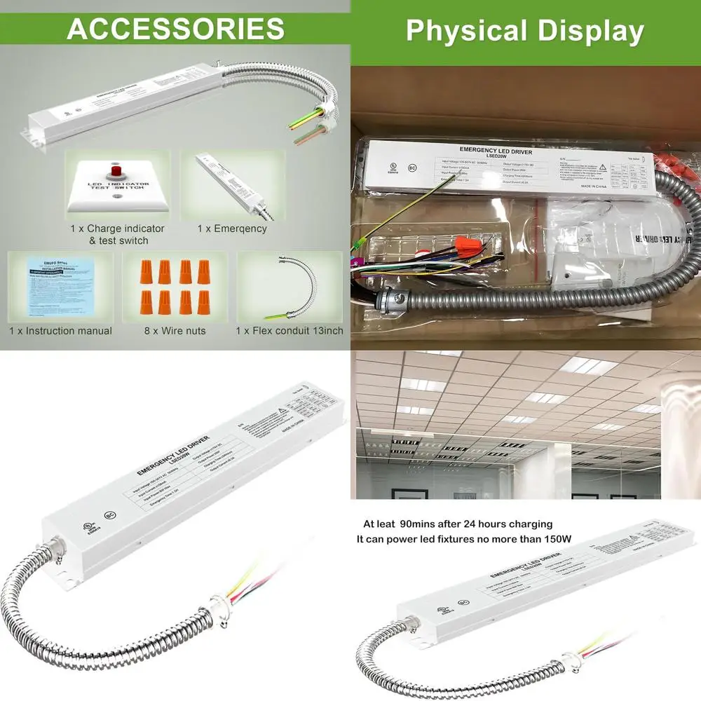 

20W LED Emergency Backup Driver, 120V-347VAC, Rechargeable Battery, UL Certified, Over 90 Mins Backup Time, Suitable for LED Tro