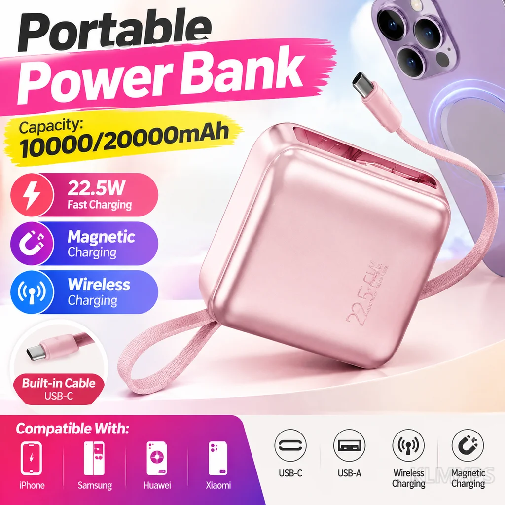 22.5W High Capacity Power Bank 10000/20000mAh Portable Charger Compact External Battery Pack For iPhone and Android Phones