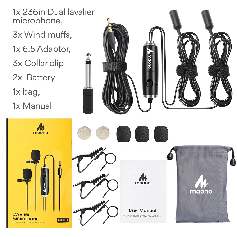 

MAONO Professional Dual Lapel Microphone Lavalier Microphone for Smartphone Live Streaming Recording Collar Mic