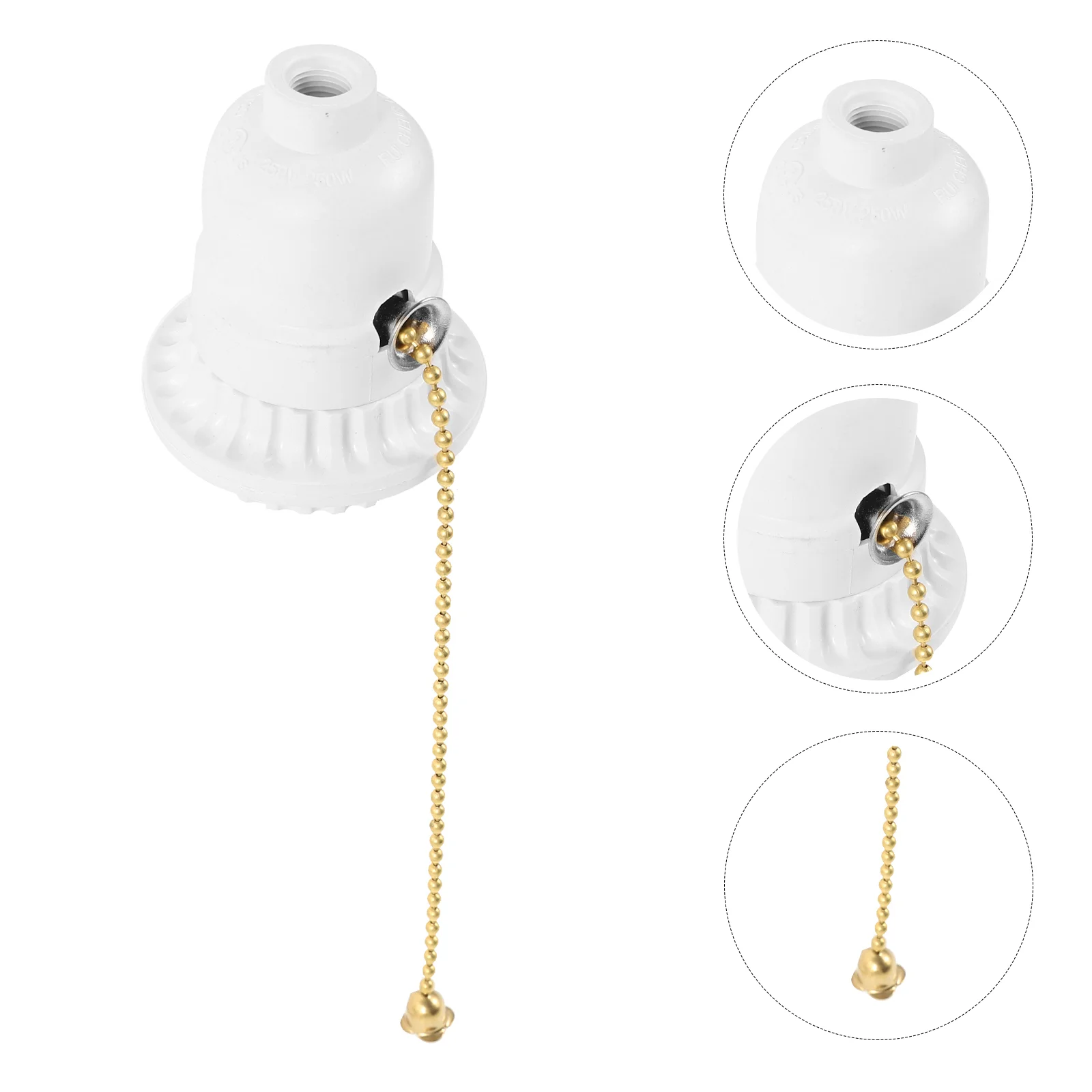 White Semi Double Gold Zipper Switch Pull Chain Light Socket Lamp Head Lamp Holder Lighting Accessory Terminal Base Screw Lamp image 5