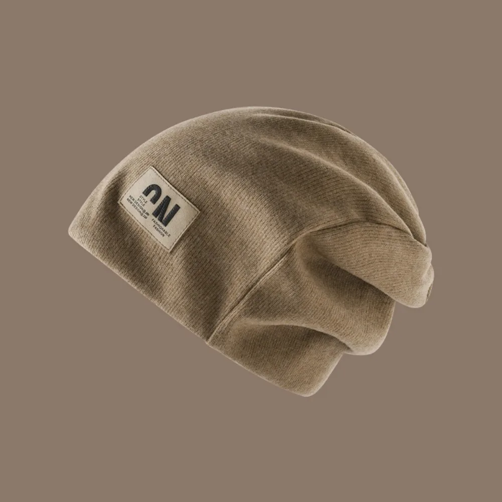 

Solid Color Thickened Fleece Knit Beanies Korean Style Coldproof Letter Pullover Hats High Quality Baggy Warm Cap Winter