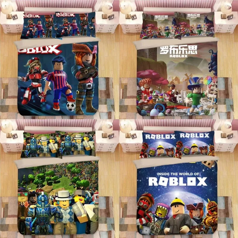 

Creative Cartoon Roblox Game Themed Bedding Set Colorful Print Polyester Student Dormitory Bed Sheet Quilt Cover Home Textiles
