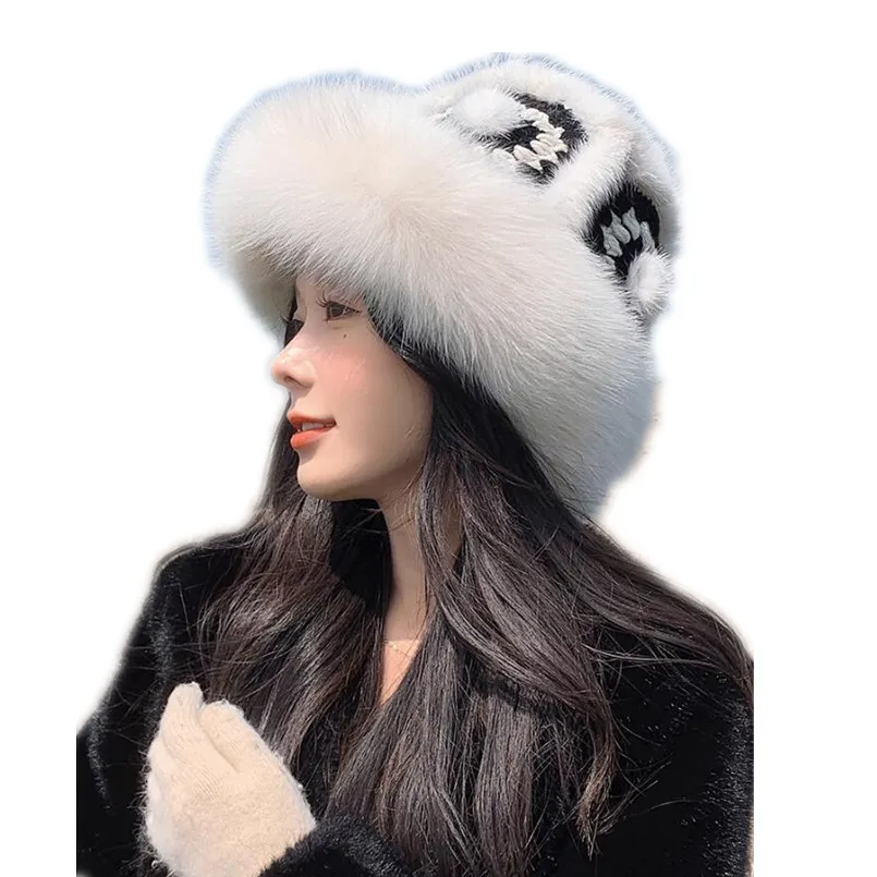 New 2023 Handmade Dance Lion Hat with Genuine Mink Fur Luxury Cute Awakening Lion Real Fox Fur Trimmed Cap for Women