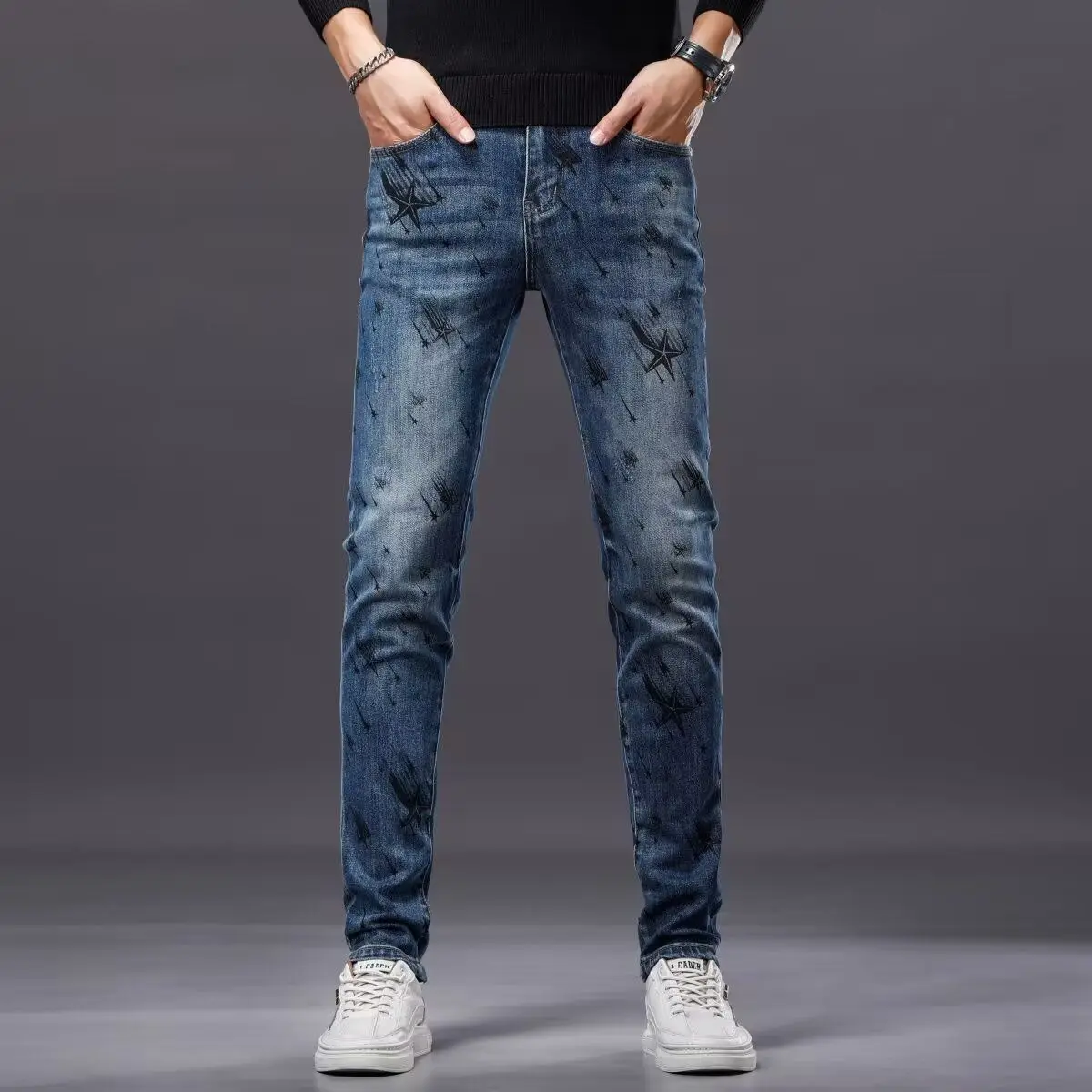 

Гонконг Sle Хип-хоп Мужские джинсы с буквенным принтом High Street Модный хлопок и полиэстер со средней талией на молнии с прямыми штанинами