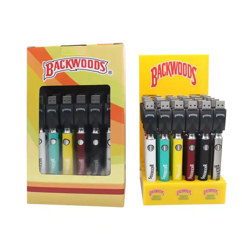 الأخشاب الخلفية-كوكي ملتوية سخن بطارية Vape ، أعلى الشحن صالح ، عربات الخراطيش