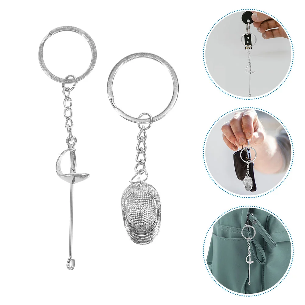 

Fencing Keychain 2 Pcs Silver Metal Pendant nament for Bags Keys Sport Fans Gifts Souvenir Team Sports