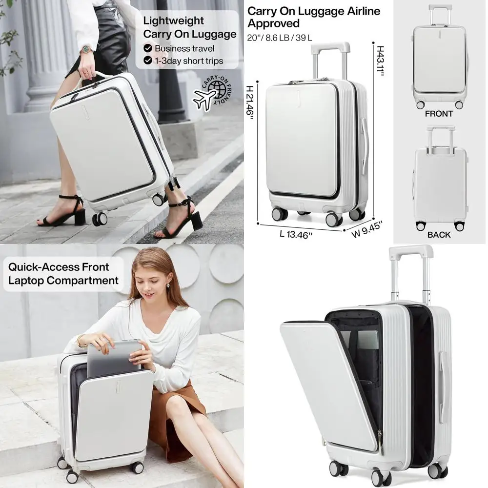 

20 Smoke White TSA-Approved Hard Shell Carry-On Luggage with Wheels