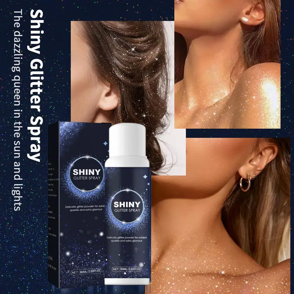 60ml Capelli Corpo Glitter Spray Sicuro Creativo Brillante Strumento di Trucco Attraente Corpo Lucido Glitter Evidenziatore Spray per Club X5L8