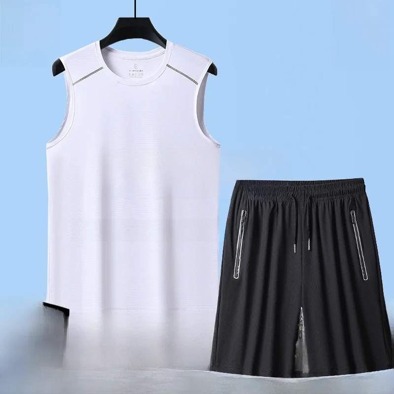 

Ice Silk Svel Sports Vest And orts Set for Men Summer Qui Dry Casual Running Baskeall Fitn Five-Quarter Length
