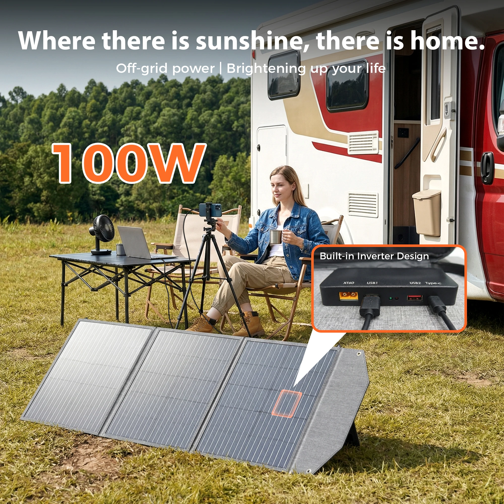 

Портативная солнечная панель 100 Вт для мобильных зарядных устройств - Складное солнечное зарядное устройство, подходит для кемпинга на природе и автодомов