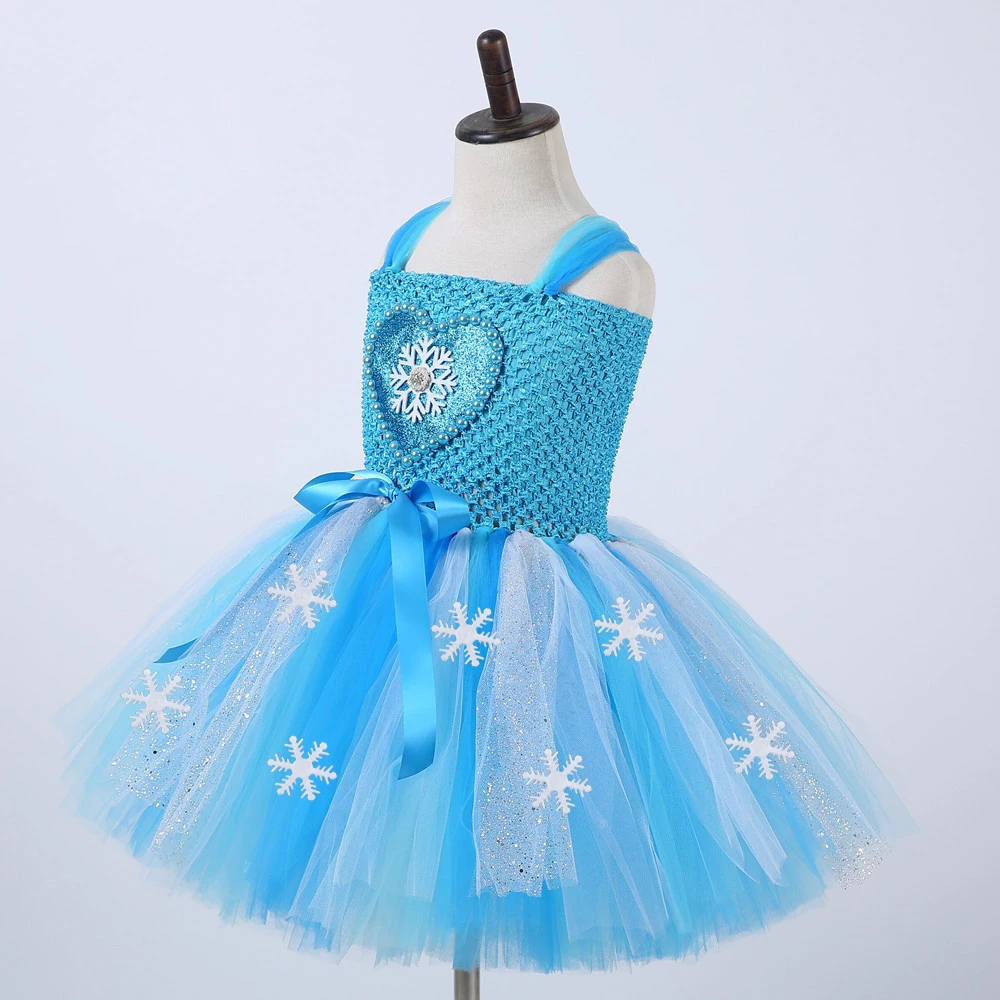 Sparkly Elsa Princess Dresses for Girls Snow Queen Ballet Tutus Kids Halloween Christmas Costume Girl Snowflakes Birthday Outfit