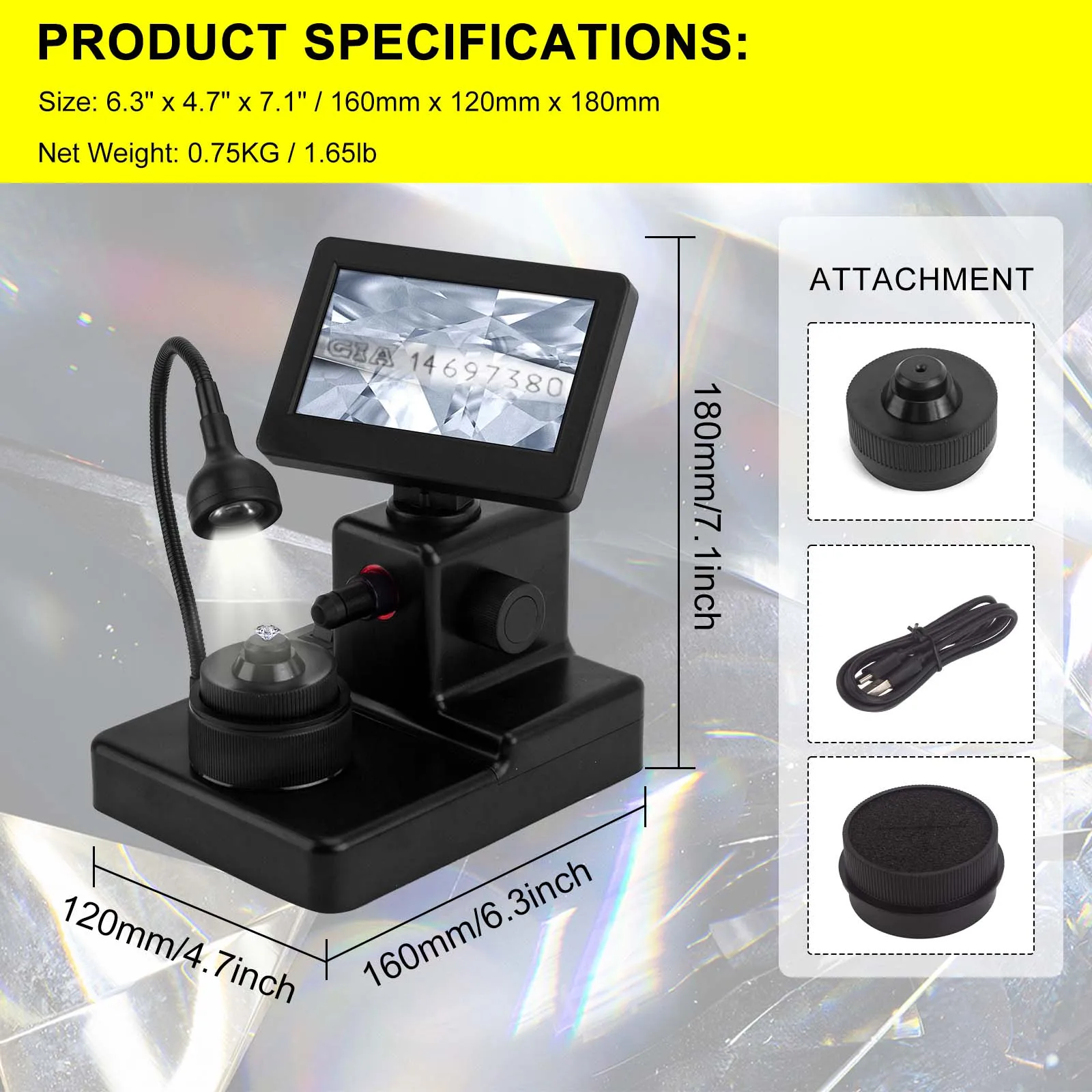 Professional 50X-1000X Electron Digital Diamond Girdle Code Viewer Waist Mirror 4.3'in Screen LED Jewelry Equipment Tool