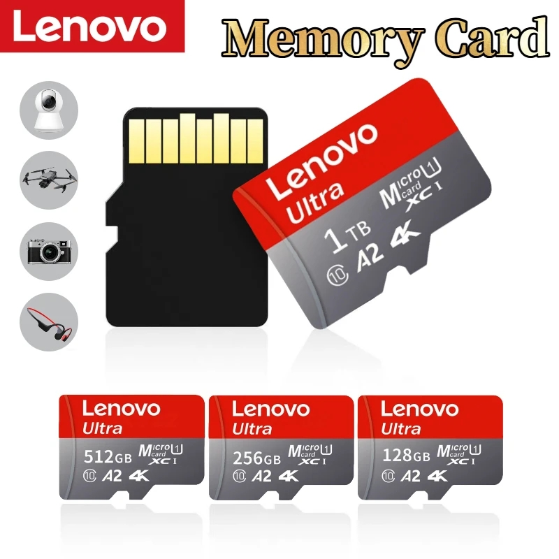 Carte SD Lenovo haute vitesse, carte Micro SD classe 10, 512 Go, 256 Go, 128 Go, 64 Go, U3 V30, carte mémoire SD à performances stables