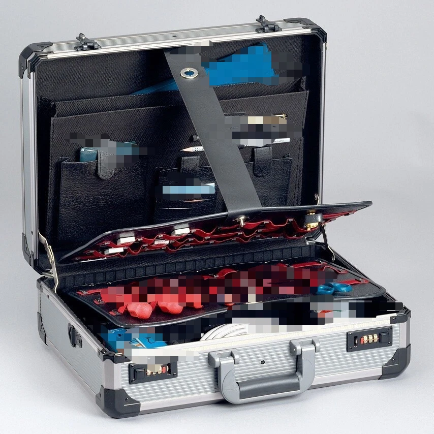 29.0*15.5*13.0cm Portable Toolbox with Aluminum Alloy Combination Lock Toolbox Multi-functional Instrument Storage Display Case