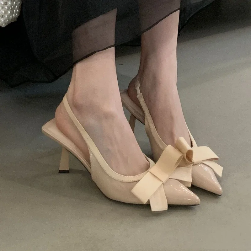 

Модные брендовые сандалии с открытой пяткой и узлом-бабочкой, женские туфли-лодочки, пикантные модные элегантные вечерние модельные туфли на высоком каблуке с острым носком