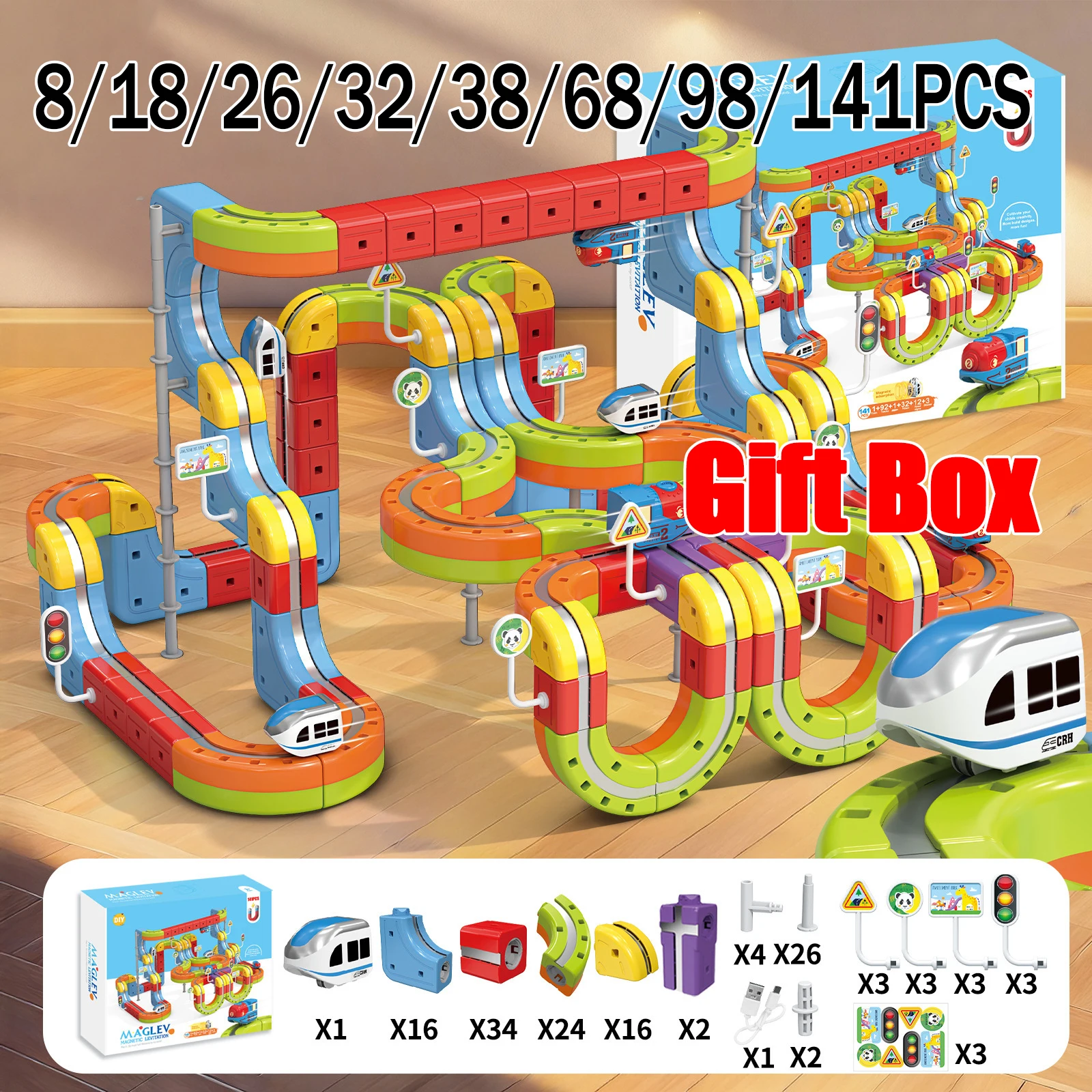 

8-141pcs Set Children Anti-Gravity Magnetic Track Train Set Flexible Changeable Magic Rail Car Electric Assembly Toy Kids Gift