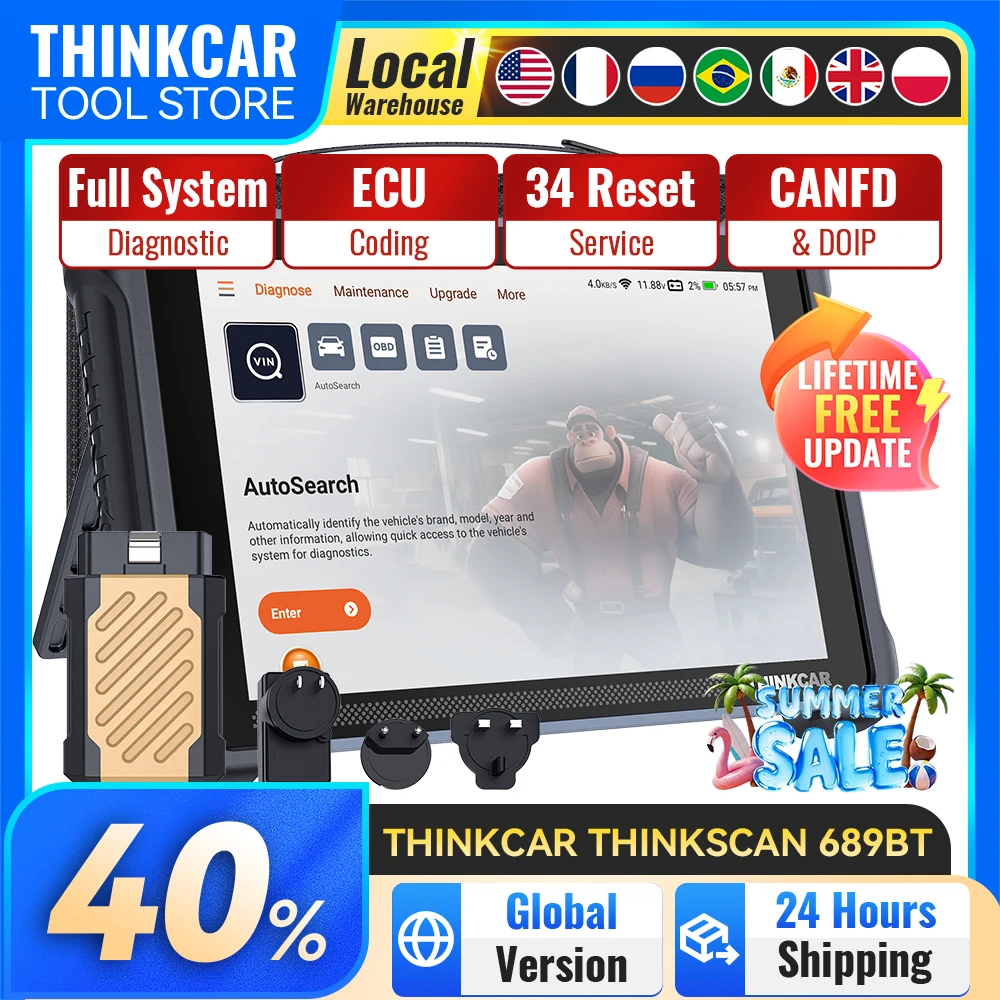 Диагностический сканер THINKCAR Thinkscan 689BT для автомобилей, полный функционал, 34 функции сброса, пожизненная бесплатная кодировка ЭБУ, поддержка CANFD и DOIP.