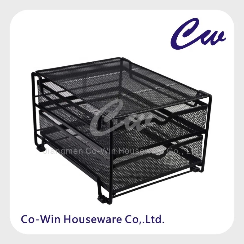 Mesh 3 Tier Office Desktop File Organizer Stackable Letter Paper Tray Desk Organizer with Compartment