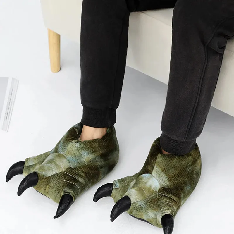Creative Lizard Paw Slippers Men Designer Cosplay Stage Shoes Female Male Home Cotton Shoes Ankle Warm Fleece Fur Slides
