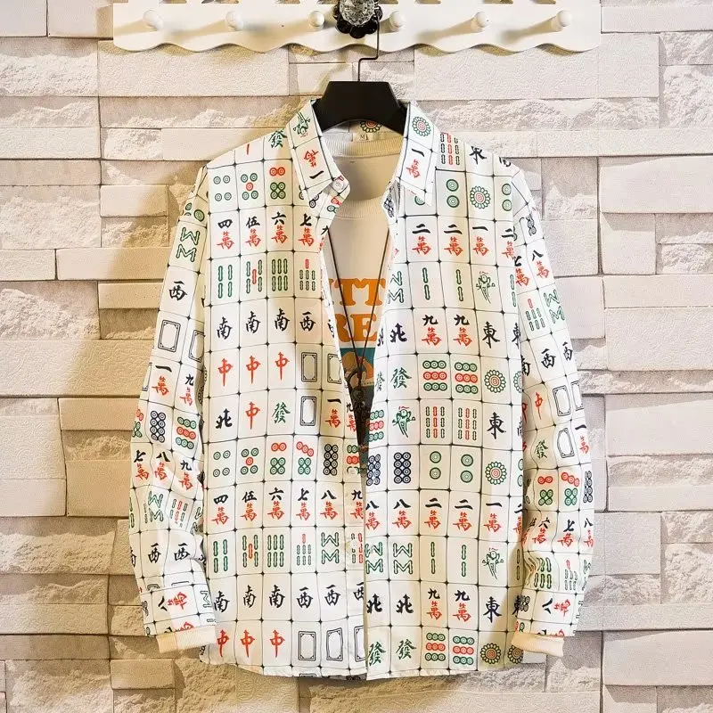 

Spring Autumn 2026 New Style Men's Long Sleeve Loose Casual Shirt Fashionable Outerwear Standard Fit Printed Youth Trend