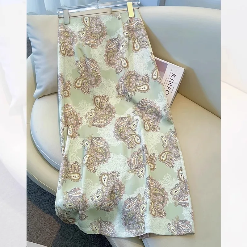 

High Waist Half Skirt Women Summer Thin Elegant Light Luxury Versatile High-end Straight Floral Bodycon Skirt
