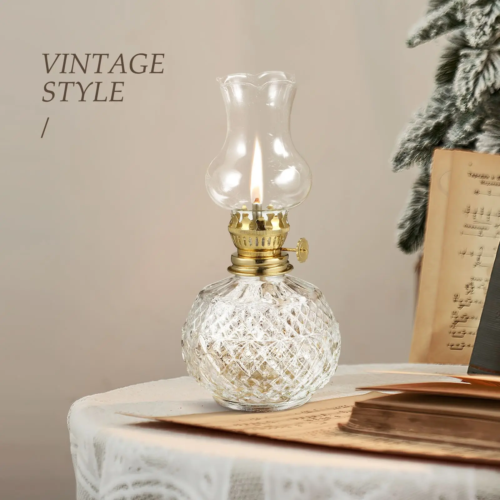 2 Pcs Glass Kerosene Oil Lamps Lanterns Vintage Oil Lamps Table Decors Chamber Lamps Glass Kerosene Lamps Portable Oil Lanterns