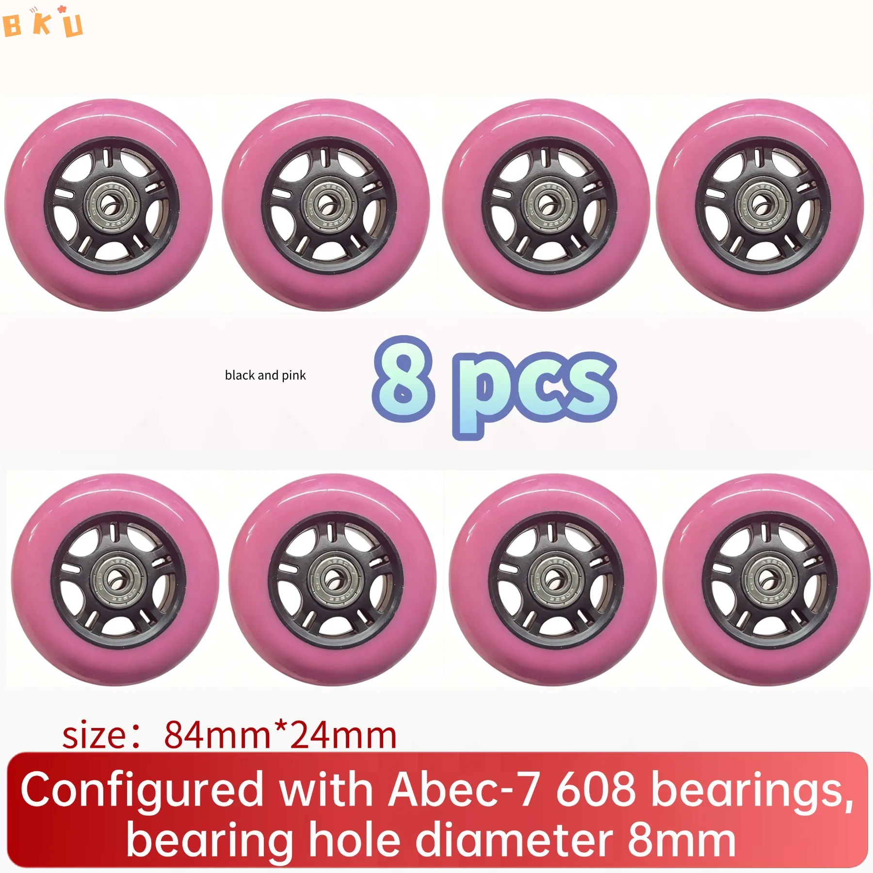 

8-Piece 84mm Replacement Wheels Set for Skates/Scooters with Premium ABEC-7 Bearings(6 Color Options) - PU Material
