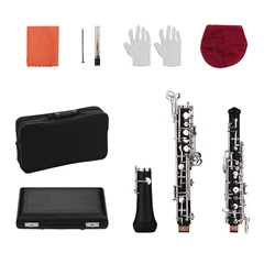 Professional Oboe C Key Semi-automatic Style Silver-plated Keys Woodwind Instrument with Oboe Reed Gloves Leather Case Carry Bag