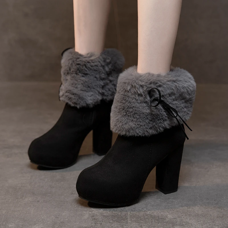 New 2024 Winter Shoes Women High Heels Boots Fur Warm Shoes Fashion Boots for Women Winter High Heels Super Square High Heel