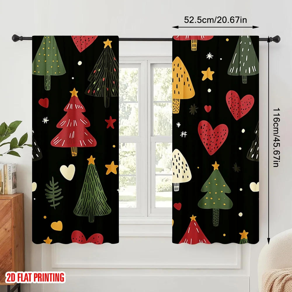 2pcs,2D plane printing Curtain Fabric Christmas Trees Snowflakes Hearts Festive 100% Polyester (without rod) All Seasons Ldeal