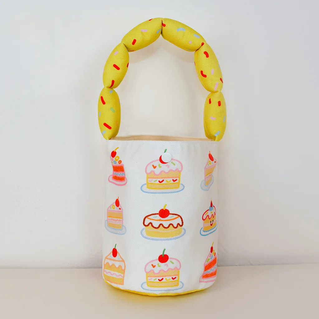 Girls Canvas Bucket Bag Cartoon Dessert Print Cute Kids Handbag 2026