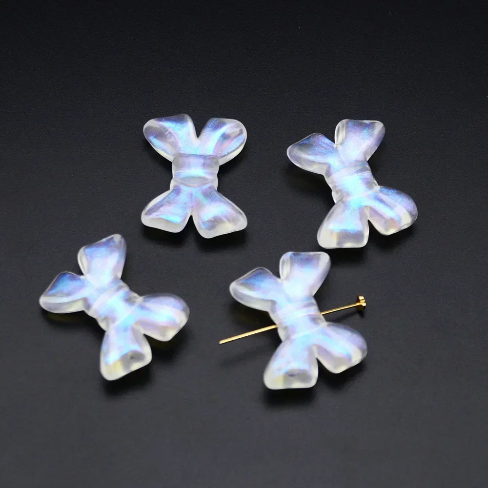 5 pieces 29 * 38mm Transparent blue light Acrylic bow beads  DIY makes jewelry, necklaces, bracelets, clothing, hair accessories