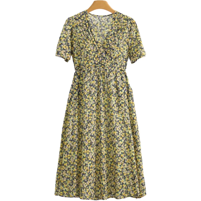 Ele Floral Print ort Sve V-Ne Dr Casual High Waist Cotton Summer New Arrival Women's Dr A-Line Skirt