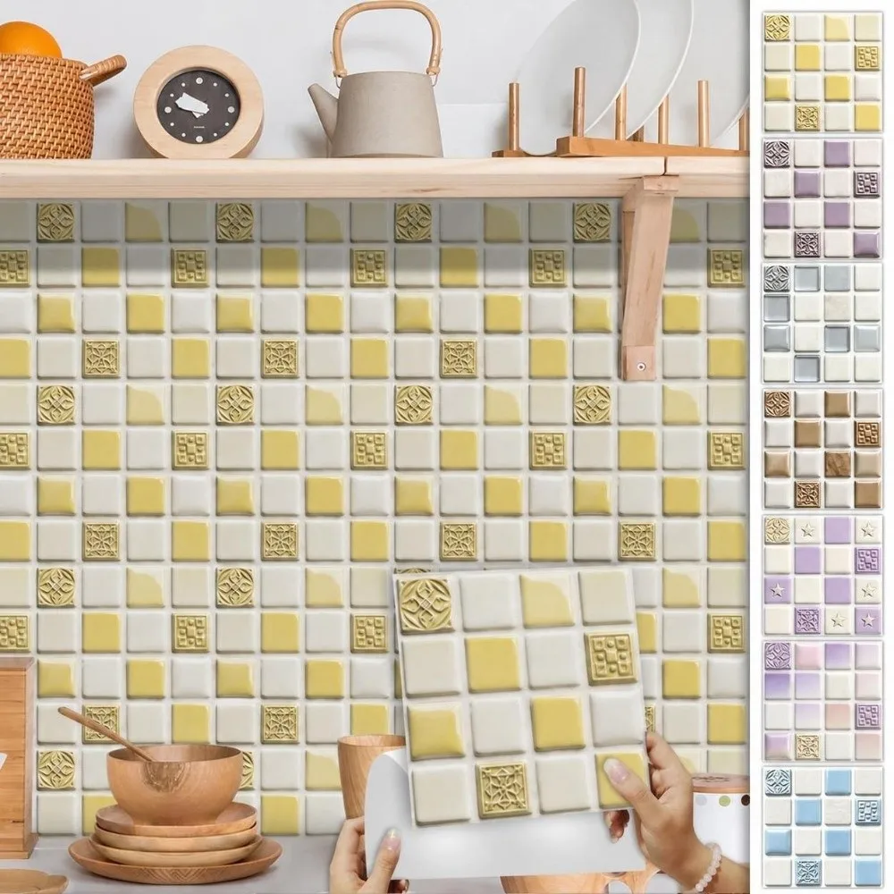 10Pcs Mandala Pattern Backsplash Tile Stickers Waterproof PVC Tile Decals Removable Self-Adhesive Peel and Stick Tile