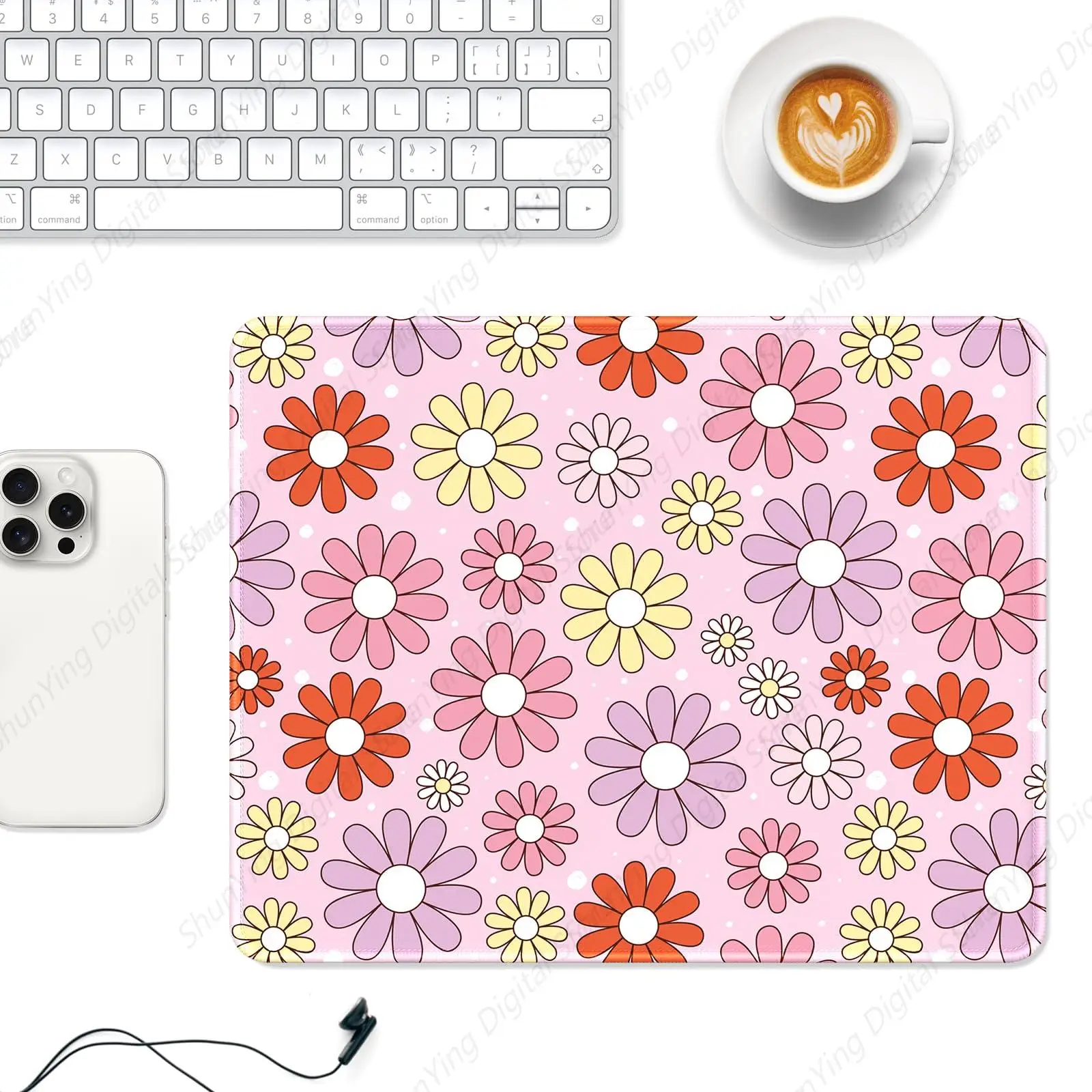 Mouse pad quadrado com padrão de flor vermelha e rosa, mouse pad de borracha antiderrapante e durável, adequado para trabalho de jogos e uso de escritório