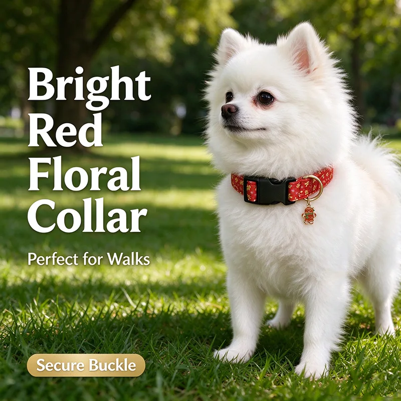 Christmas Dog Cat Collar Red Gingerbread Print Adjustable Pet Collar with Charm Quick Release Buckle for Small Medium Dogs Cats