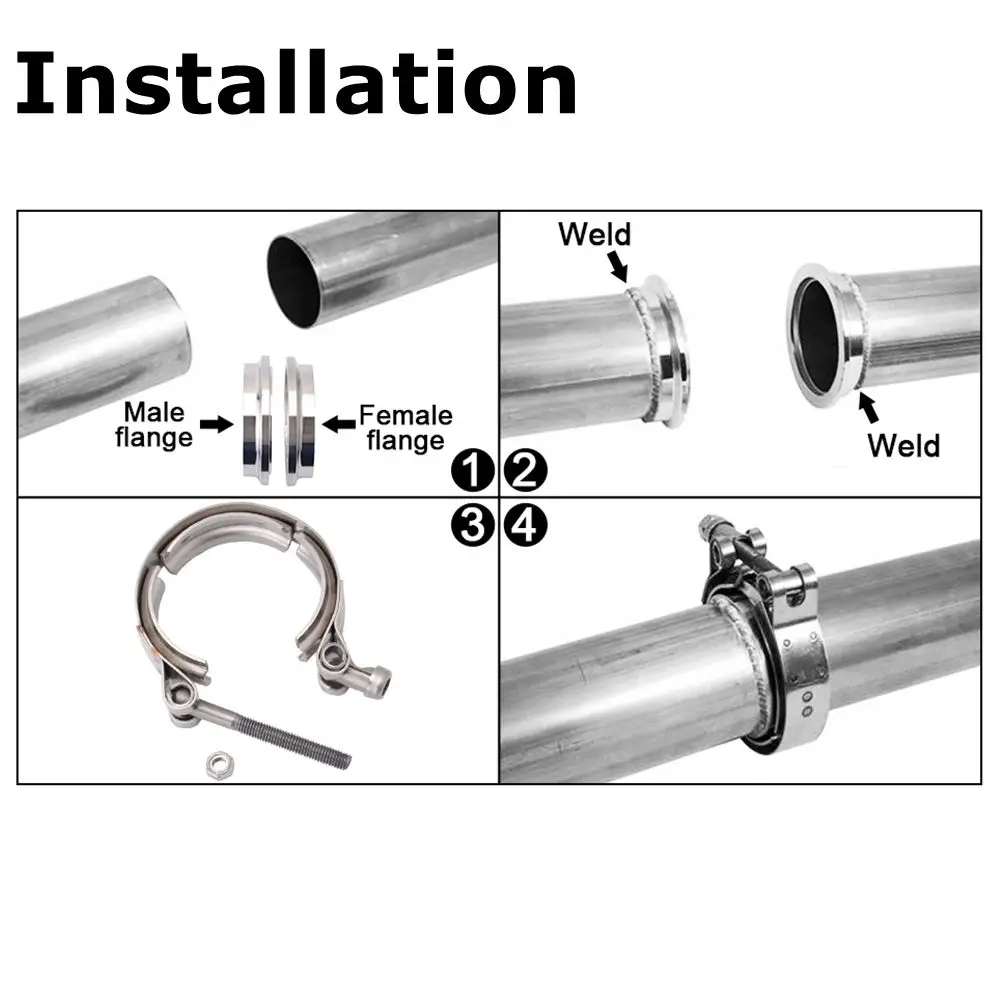 مشبك على شكل حرف V 2 بوصة 2.5 بوصة 3 بوصة 3.5 بوصة 4 بوصة مع شفة من الفولاذ المقاوم للصدأ للرجال والنساء مناسب لنظام العادم والشاحن التربيني والأنبوب السفلي وكاتم الصوت